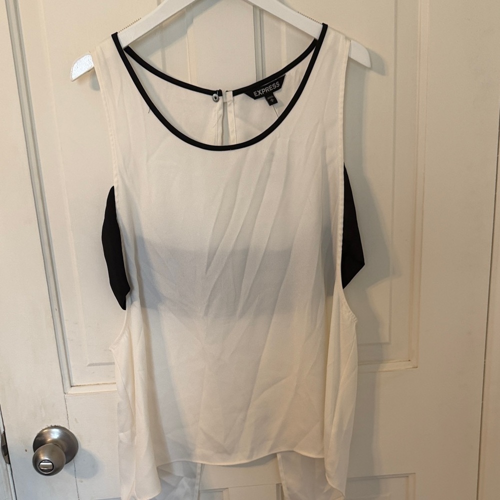Express White Sleeveless Blouse with Black Trim